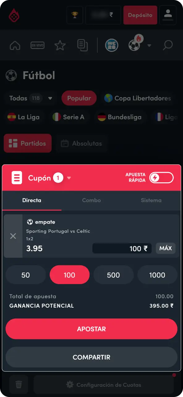 Introduce el monto deseado, valida tu boleto de apuesta y aguarda por el desenlace del evento.
