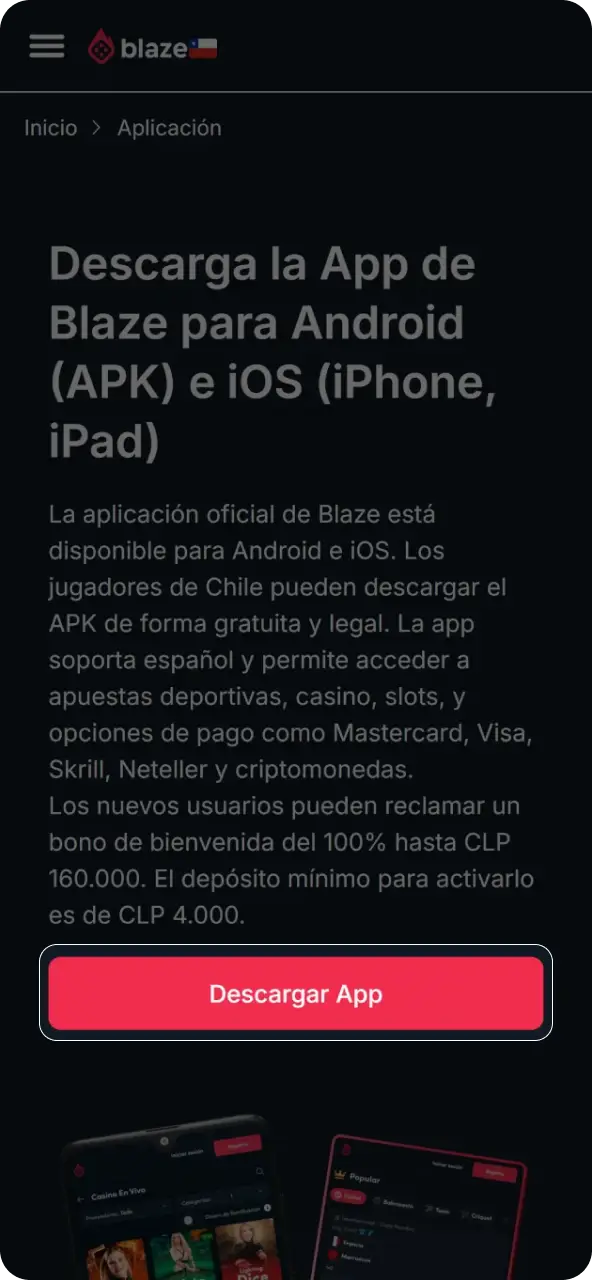 Descarga el instalador directamente desde el sitio oficial de Blaze en tu dispositivo Android.