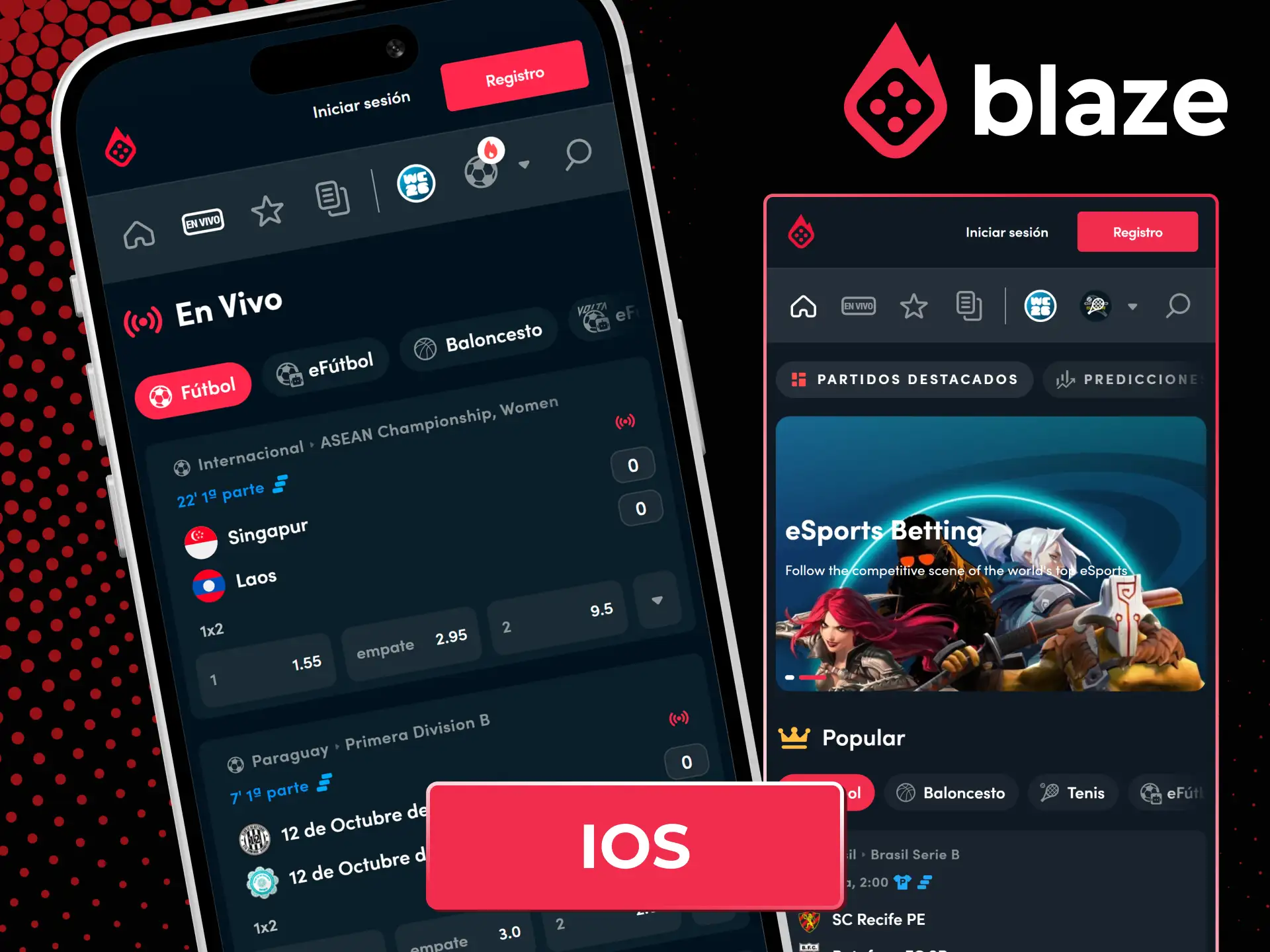 Instala la app de Blaze para iOS y comienza a realizar tus apuestas desde tu iPhone.
