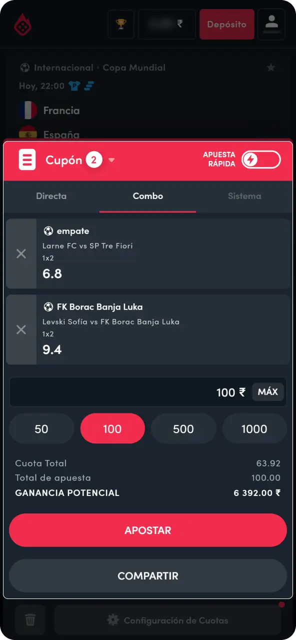 Selecciona la opción de juego de tu preferencia, define el monto a arriesgar y confirma tu jugada en el boleto.