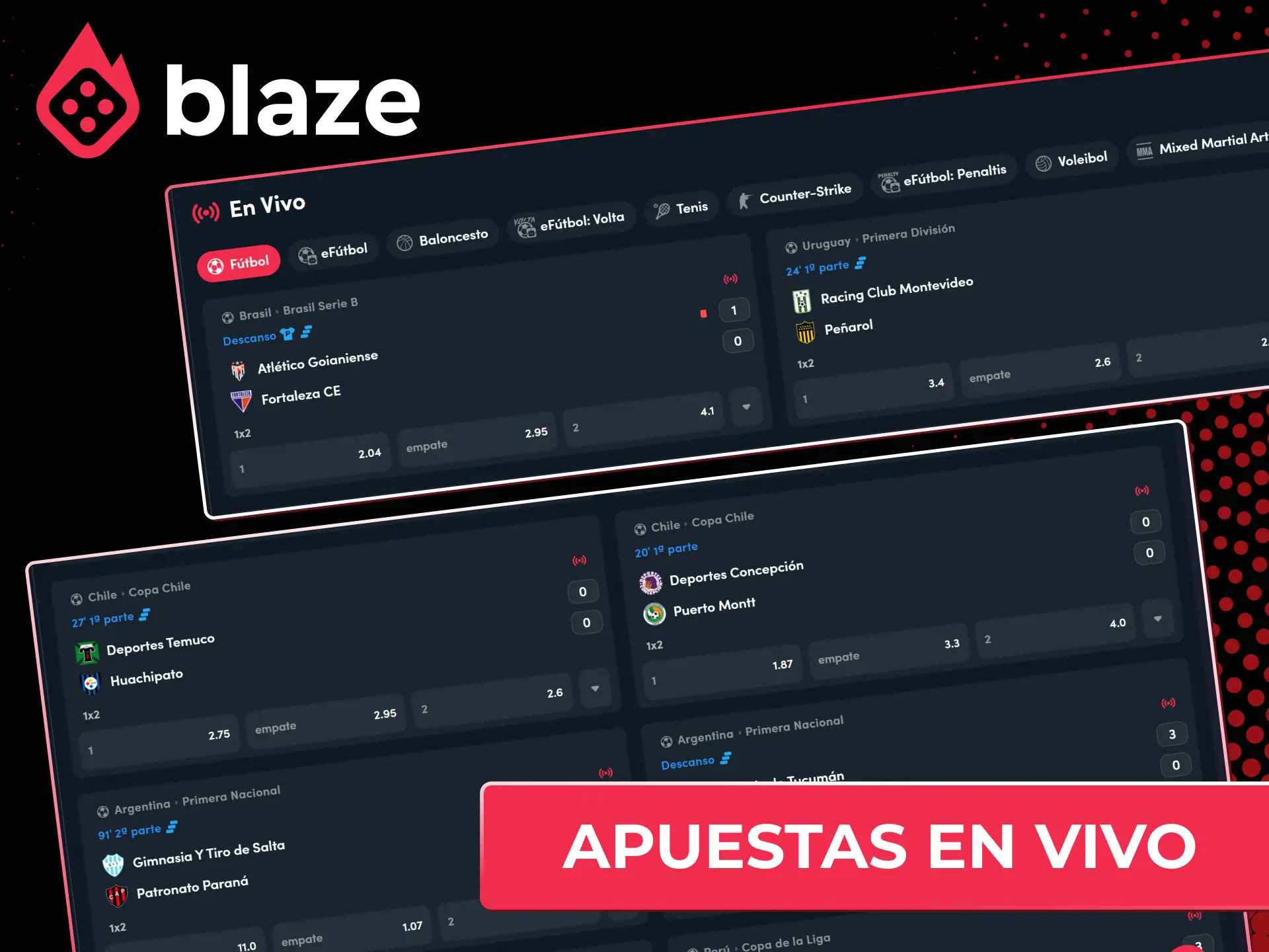 Apuesta en tiempo real y vive la emoción de los deportes en vivo en Blaze Chile.