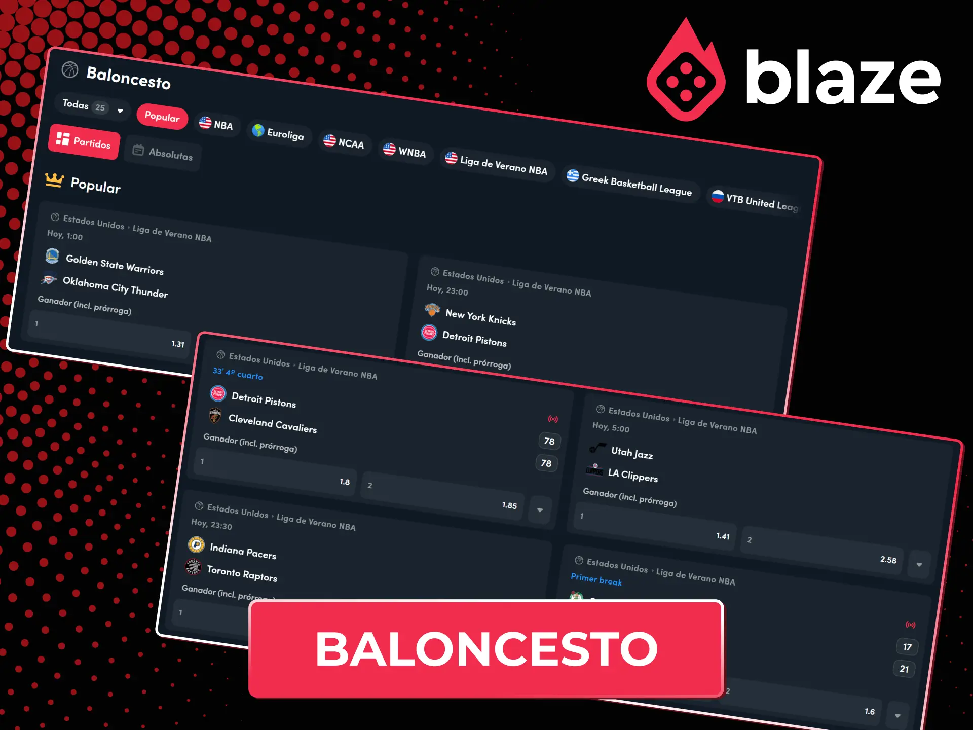 Sigue los partidos de baloncesto y haz tus apuestas deportivas en la plataforma Blaze.