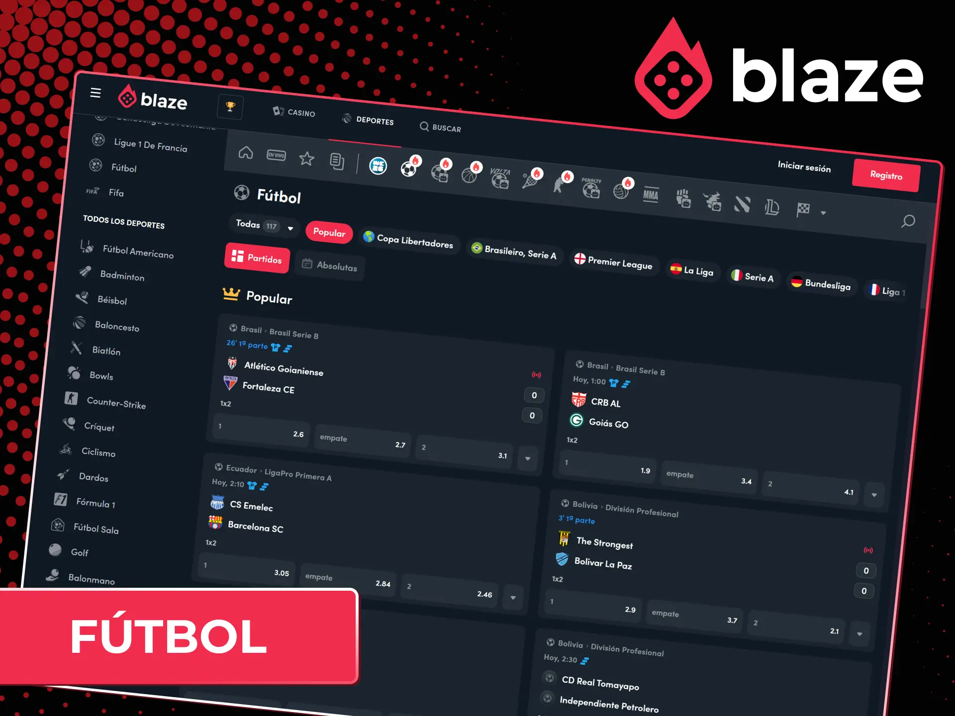 Realiza tus apuestas deportivas en partidos de fútbol dentro del sitio oficial Blaze.
