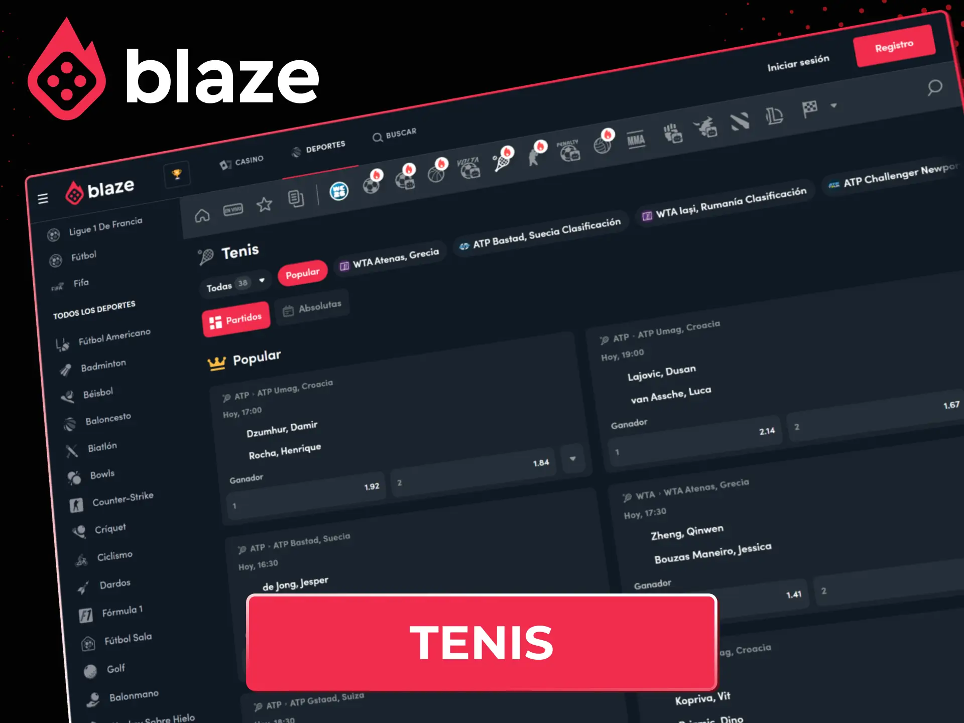 Apuesta en los mejores torneos de tenis a través del sitio deportivo Blaze.