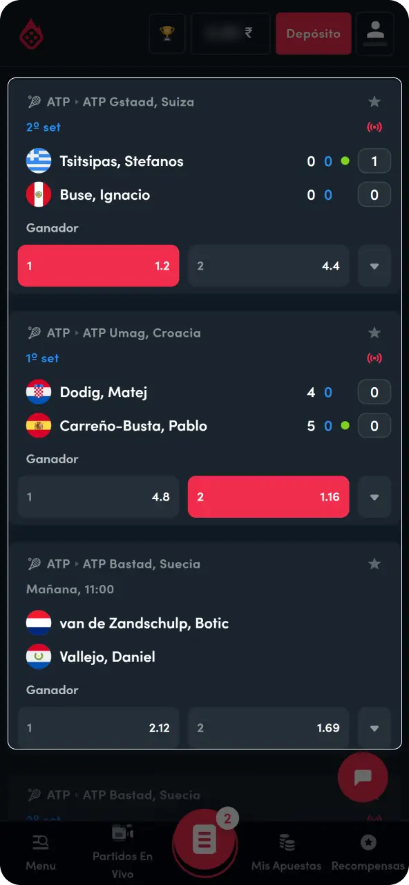 Explora la oferta de tenis y selecciona el circuito, campeonato o encuentro específico en el que deseas jugar.