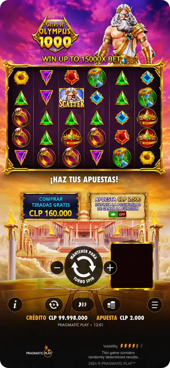 Elige tu título preferido, ajusta el valor de cada giro y presiona el botón para empezar a jugar.